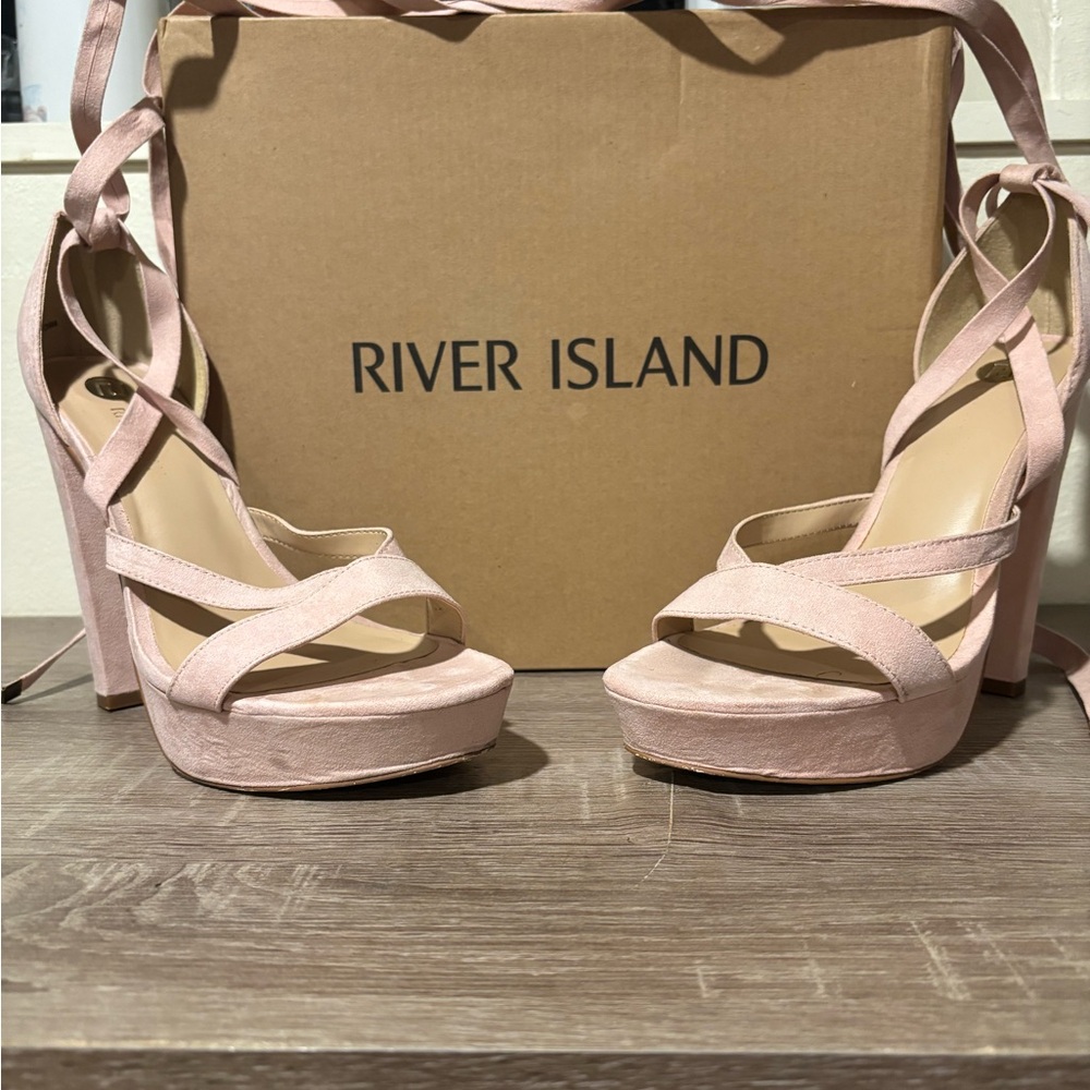 River Island Blush Strappy Platform Heels
